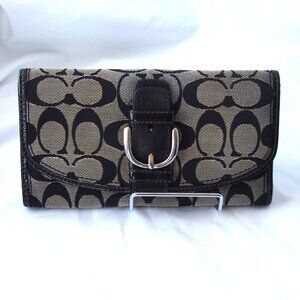 COACH Signature Logo Buckle Wallet Black/Beige Clutch/Blue Interior